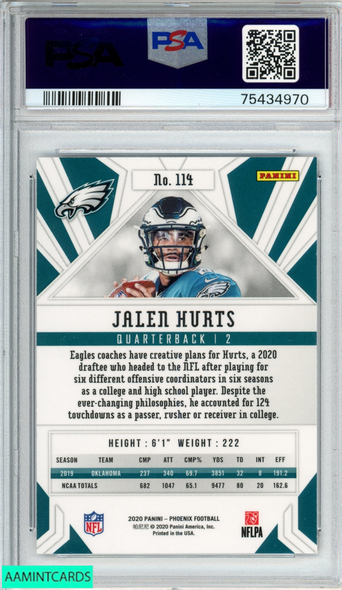 2020 PANINI PHOENIX JALEN HURTS #114 FIRE BURST ROOKIE RC PSA 10 GEM MT 75434970